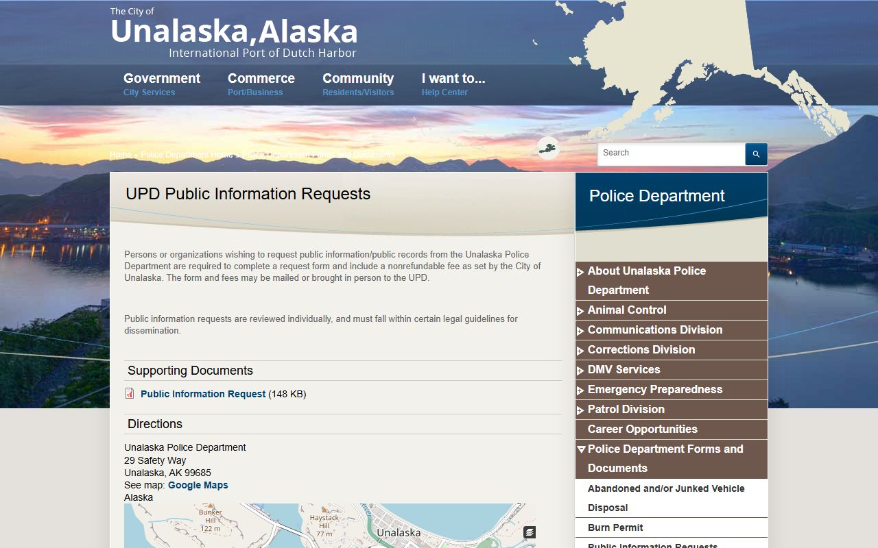 Unalaska Police Department public records request DUI records