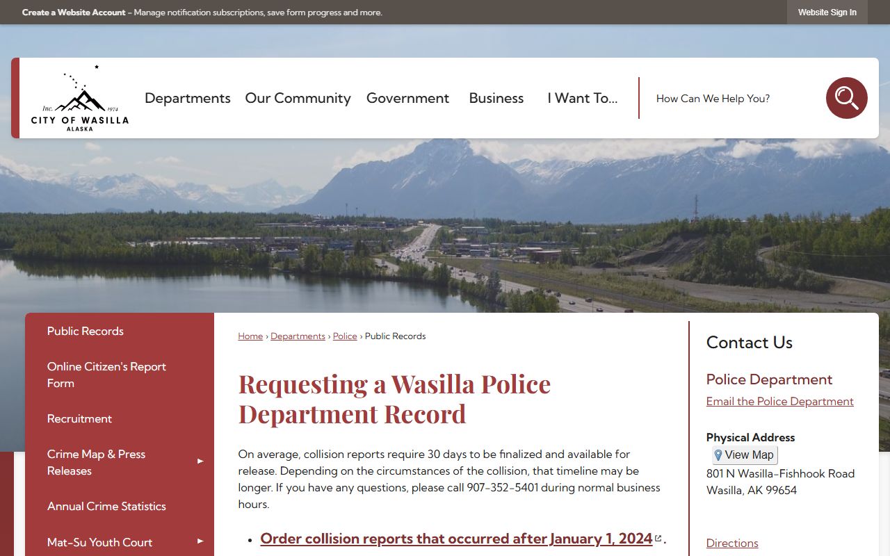 Wasilla DUI records via WPD public records portal