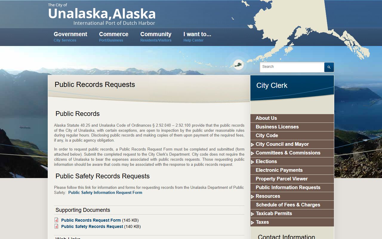 City of Unalaska public records DUI records request
