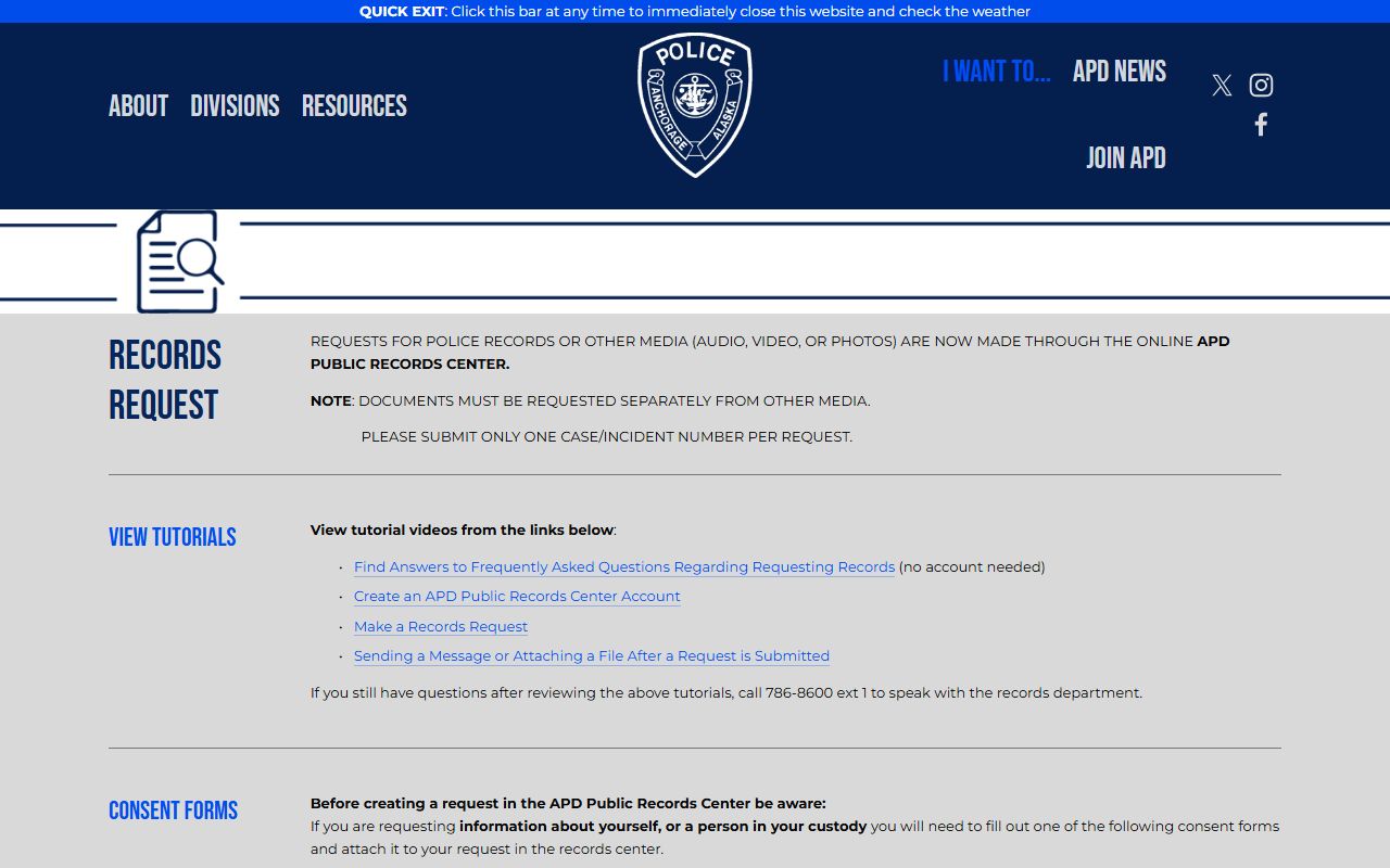 Anchorage Police Department records portal DUI records