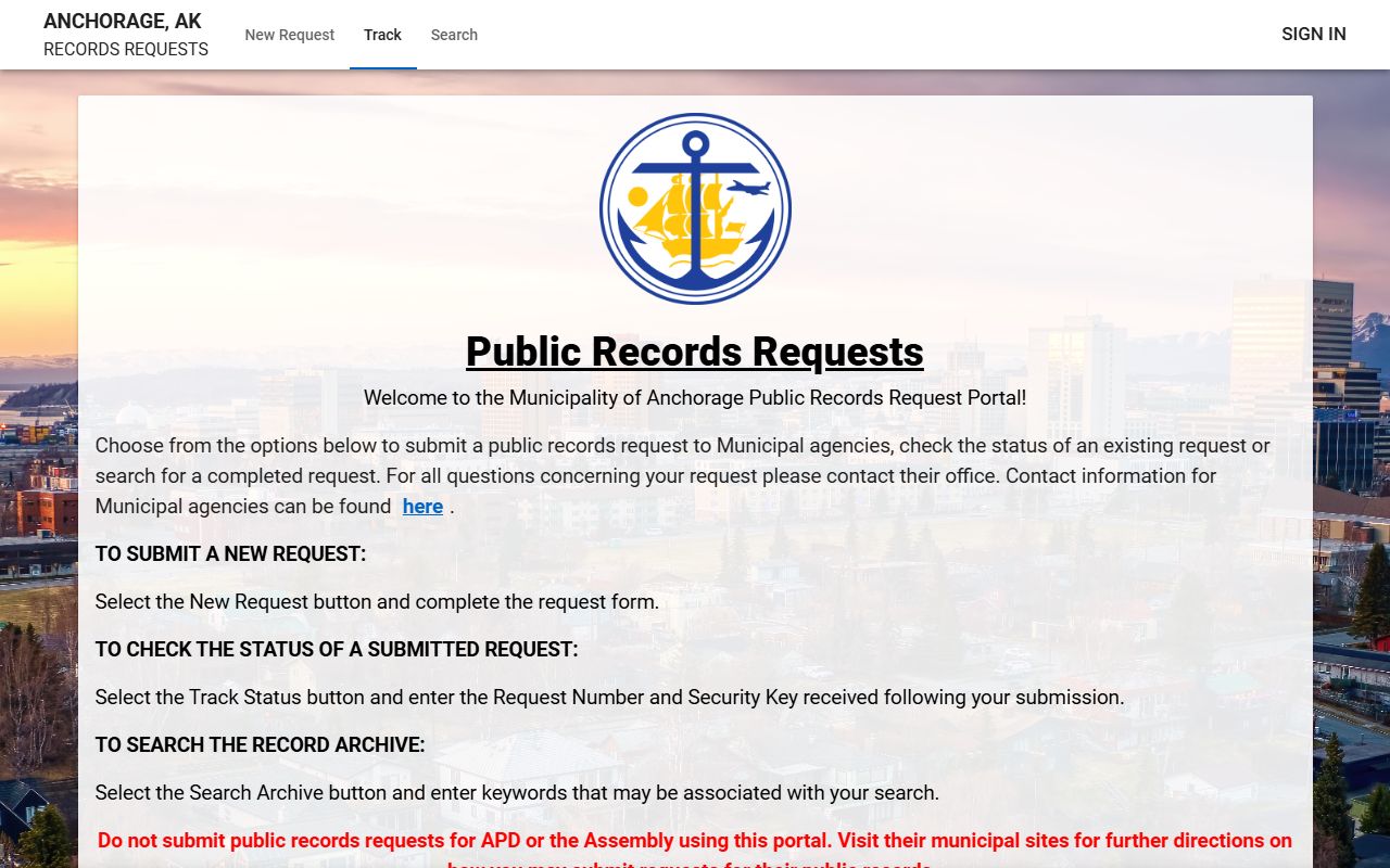 Municipality of Anchorage public records portal DUI records
