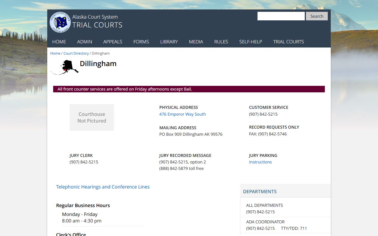 Dillingham Courthouse Bristol Bay Borough DUI records
