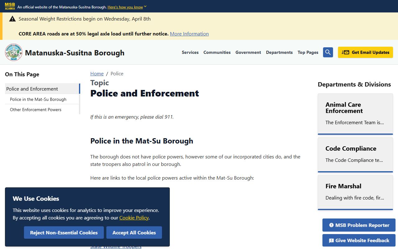 Matanuska-Susitna Borough police information DUI records
