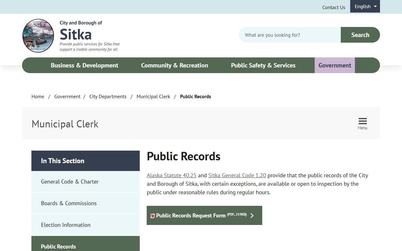 Sitka City and Borough public records request portal DUI records
