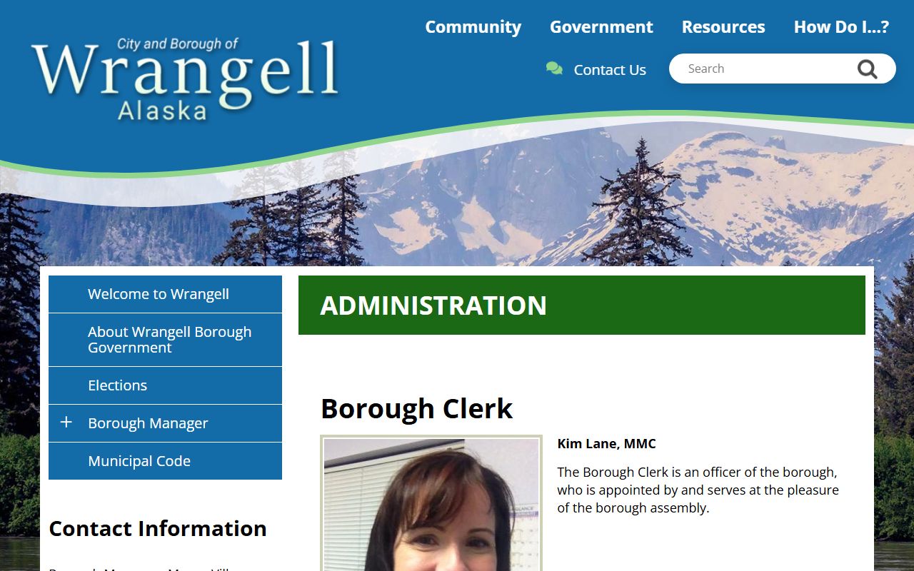 Wrangell Borough Clerk office page showing contact information for requesting DUI records and public documents