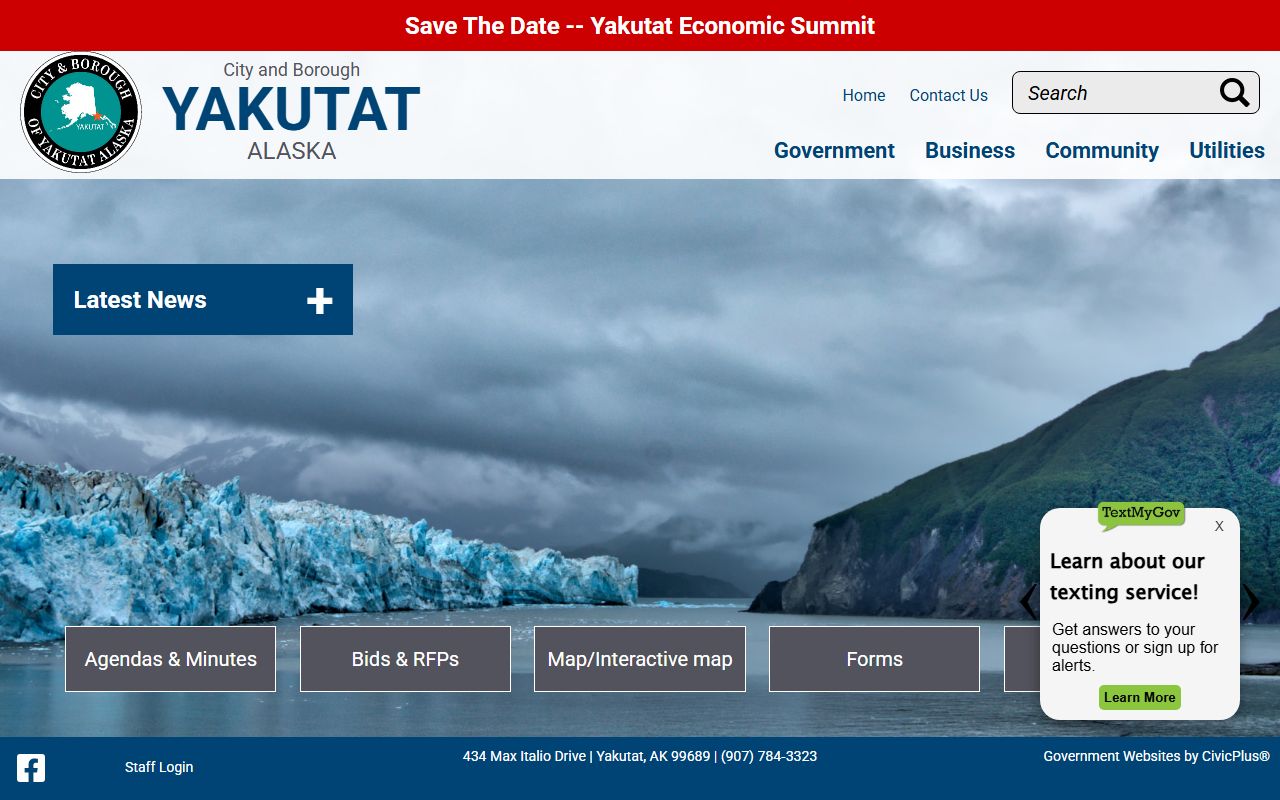 Yakutat City and Borough official website showing local government contacts for DUI records access