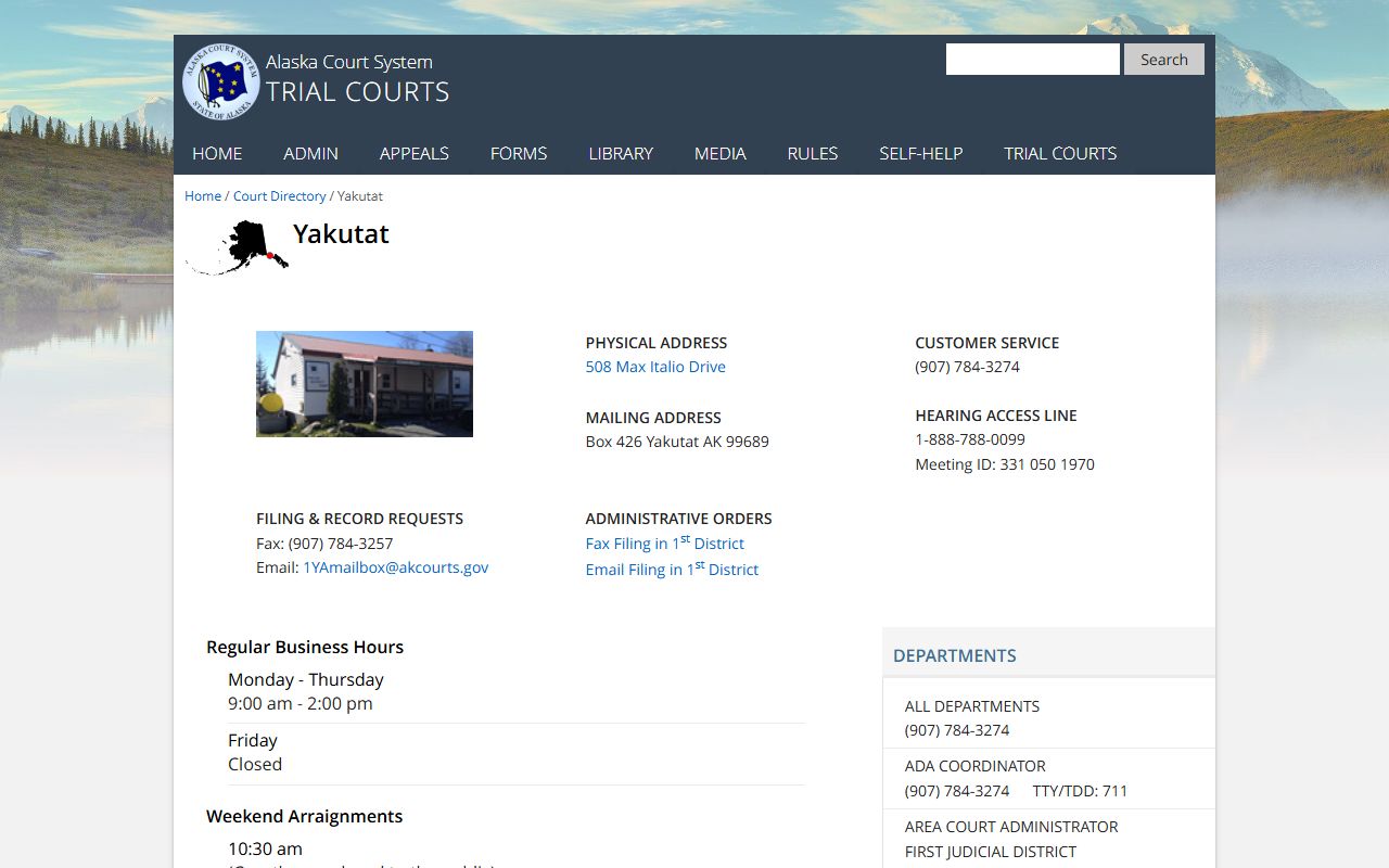 Yakutat Magistrate Court directory page on the Alaska Court System website showing DUI records access information
