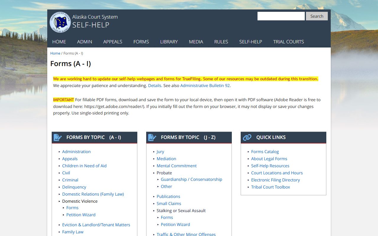 Alaska Court System DUI-related court forms and records