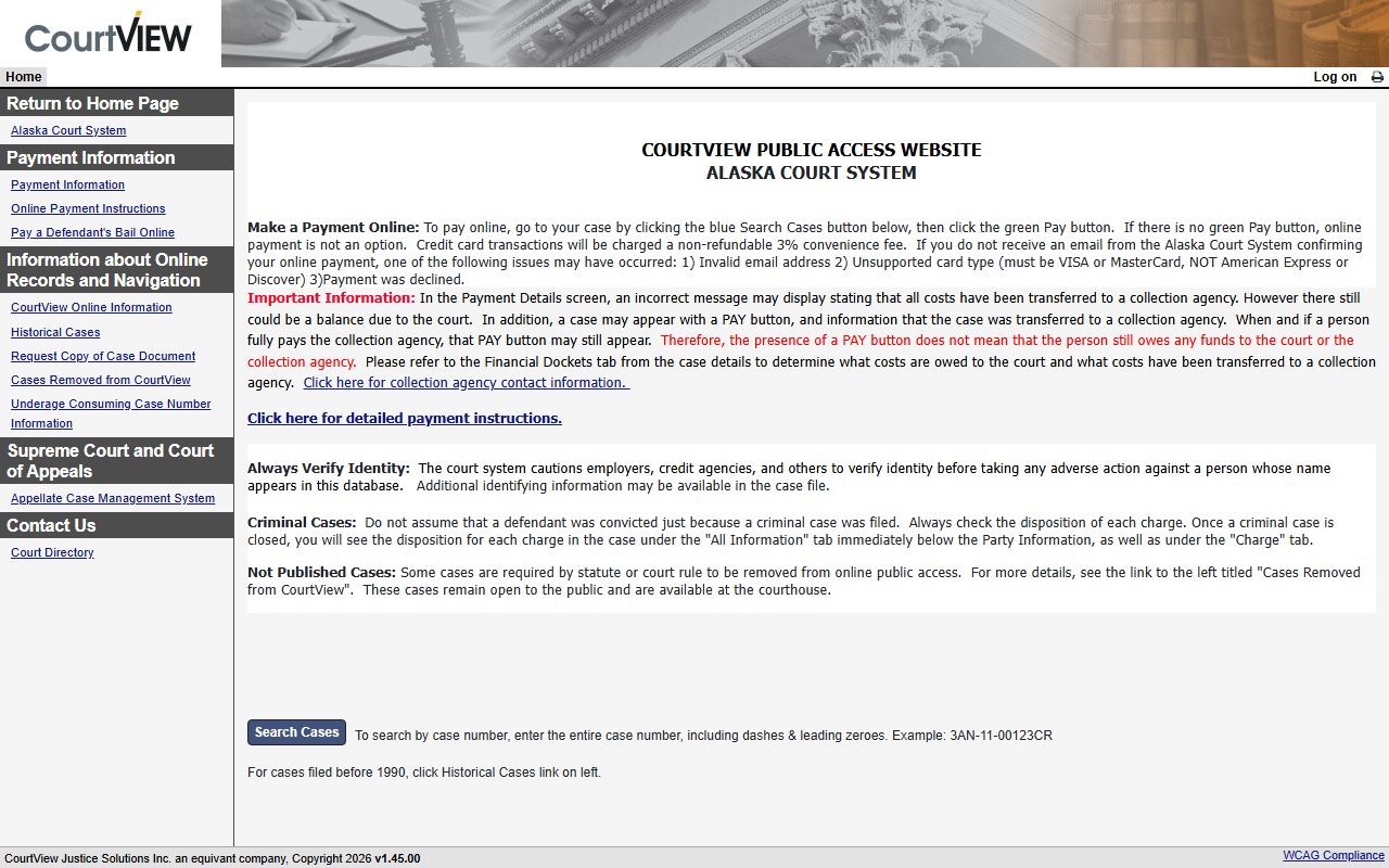 Alaska CourtView online DUI records case search portal