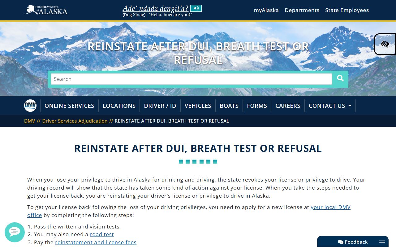 Alaska DMV reinstatement after DUI revocation process