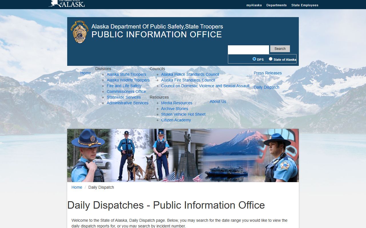 Alaska State Troopers daily dispatch DUI arrest records